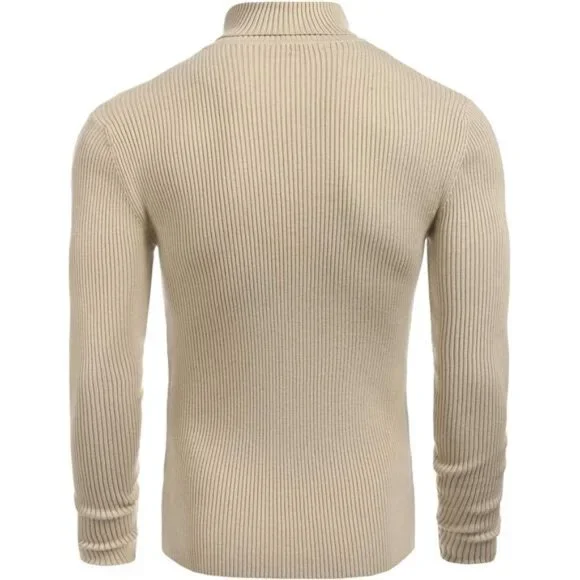 Mens Ribbed Slim Fit Knitted Pullover Casual Turtleneck Sweater